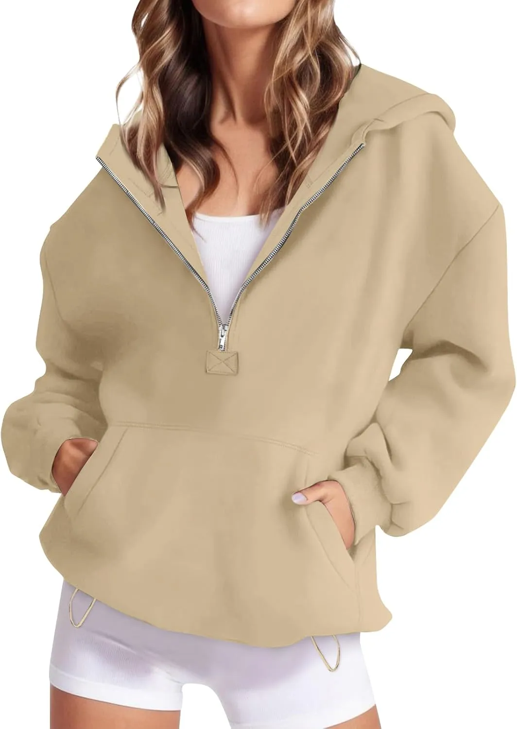 Half Zip Hoodies for Women Trendy Fleece Long Sleeve Oversized Sweatshirt Preppy Cute Pullover Sweaters with Pockets