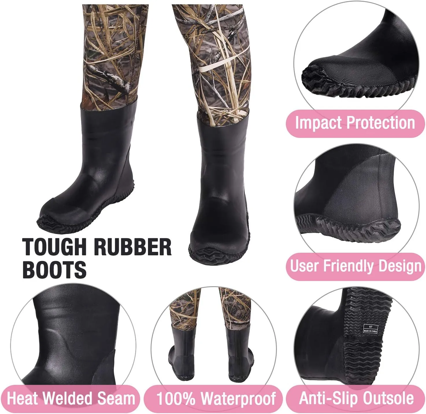HISEA Kids Chest Waders for Toddler & Children Neoprene Youth Duck Hunting Waders for Kids Boys Girls with Insulated Boots