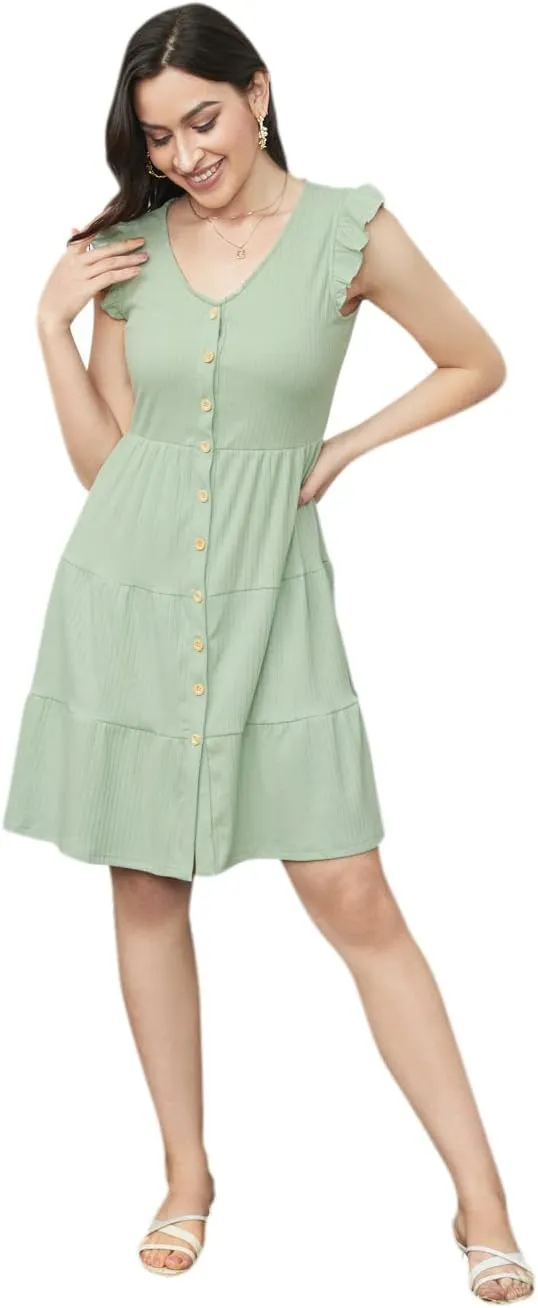 IFFEI Matching Family Dresses Cotton Ruffle Decor Mommy and Me Matching Dress