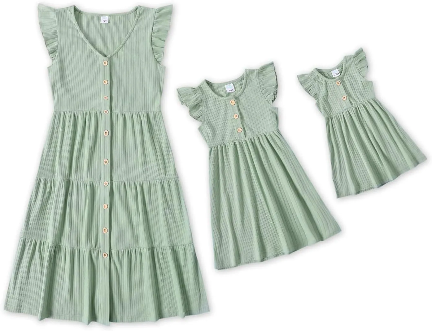 IFFEI Matching Family Dresses Cotton Ruffle Decor Mommy and Me Matching Dress