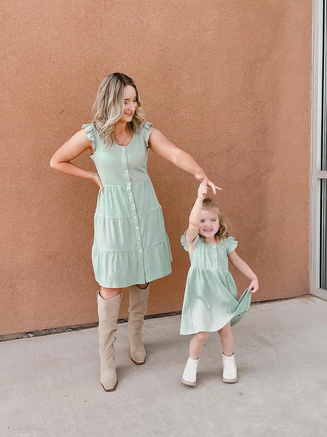 IFFEI Matching Family Dresses Cotton Ruffle Decor Mommy and Me Matching Dress