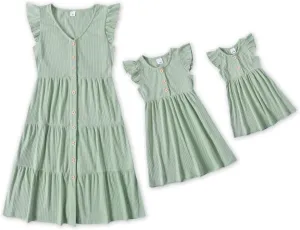 IFFEI Matching Family Dresses Cotton Ruffle Decor Mommy and Me Matching Dress