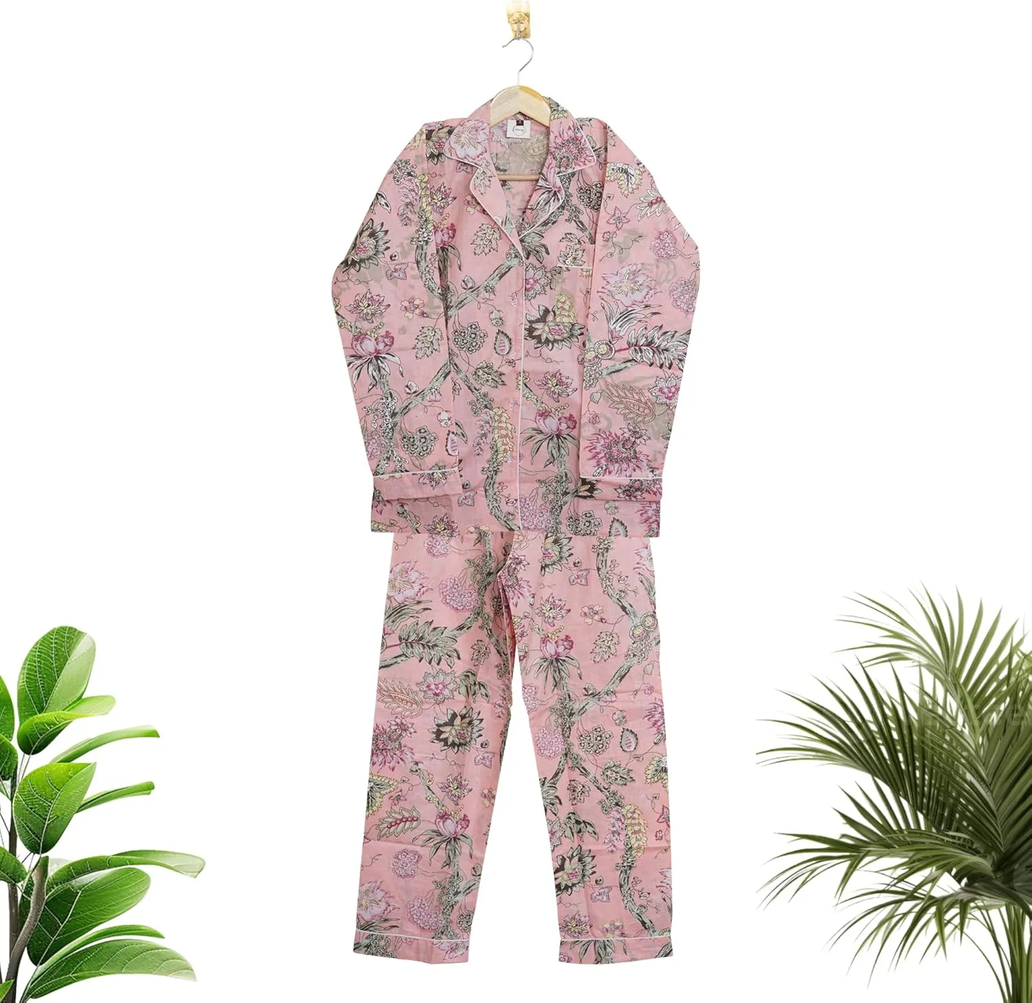INDACORIFY Floral Print Cotton Sleepwear Set, Printed Bridal Pajamas, Floral Pajama Set, Organic Cotton PJ Set, Loungewear
