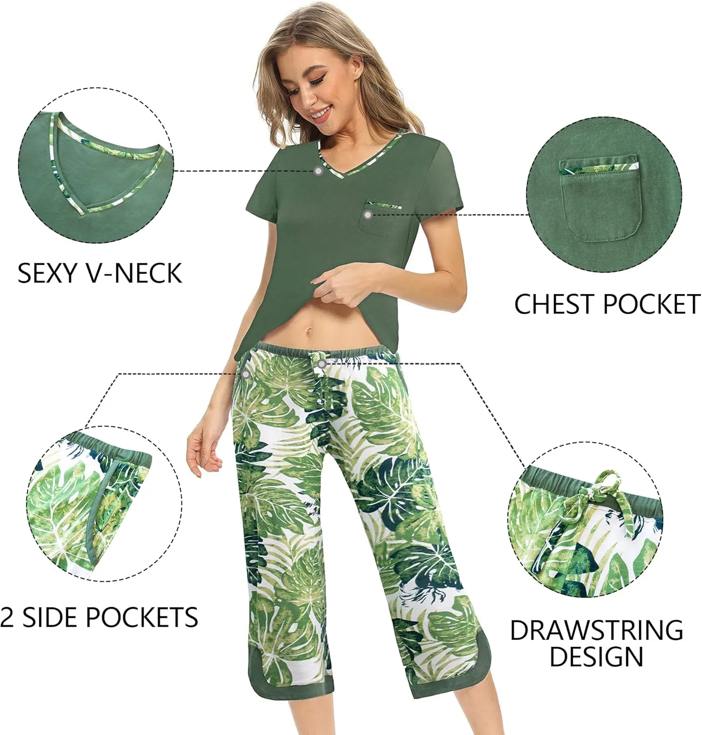 IZZY   TOBY Women's Sleepwear Tops With Capri Pants Pajama Sets