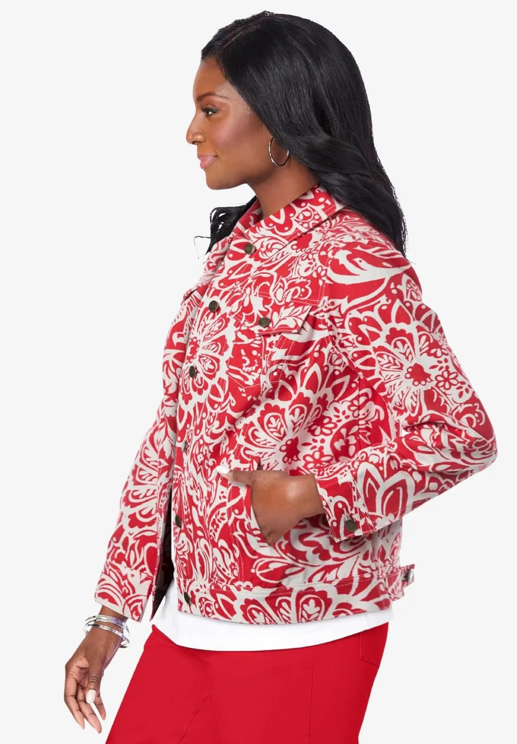 Jessica London Women's Plus Size Classic Cotton Button Down Denim Jean Jacket