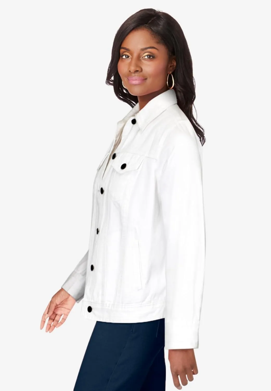 Jessica London Women's Plus Size Classic Cotton Button Down Denim Jean Jacket