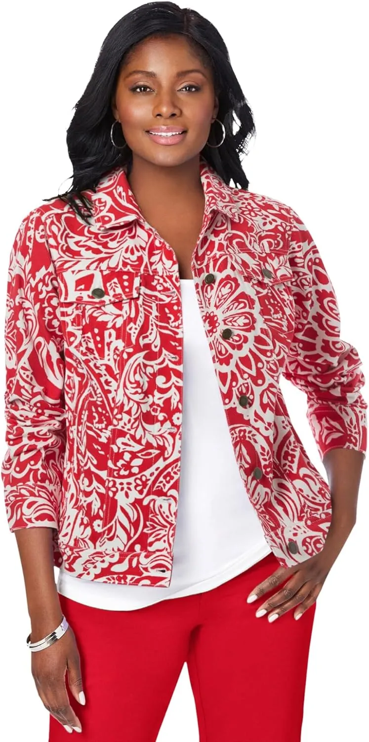 Jessica London Women's Plus Size Classic Cotton Button Down Denim Jean Jacket