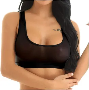 Lace Top Bra Stretch Underwear Women Crop Mesh See Through Workout