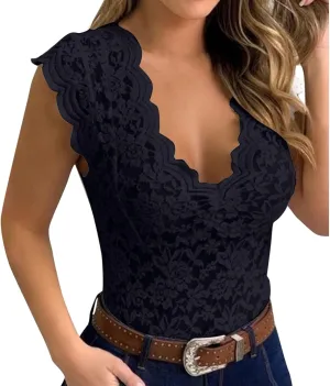 Ladies Fashion Sexy Lace Lace V Neck T Shirt Sexy Top Matching Underwear for Couples Set