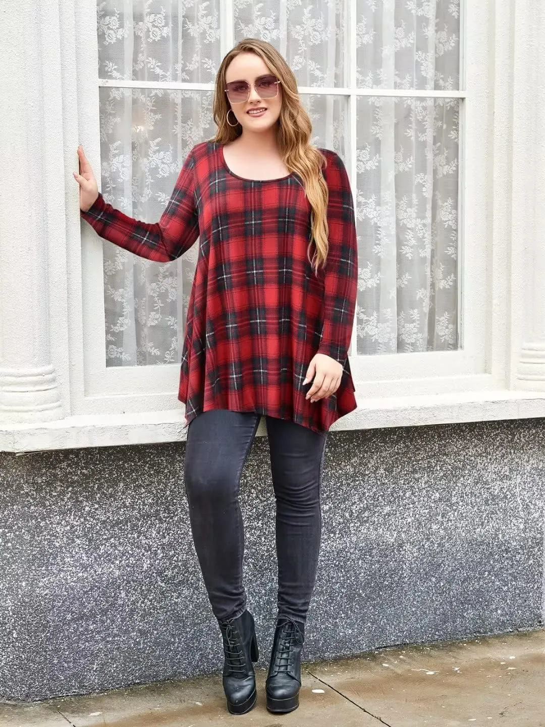 LARACE Womens Long Sleeve Flattering Comfy Tunic Loose Fit Flowy Top