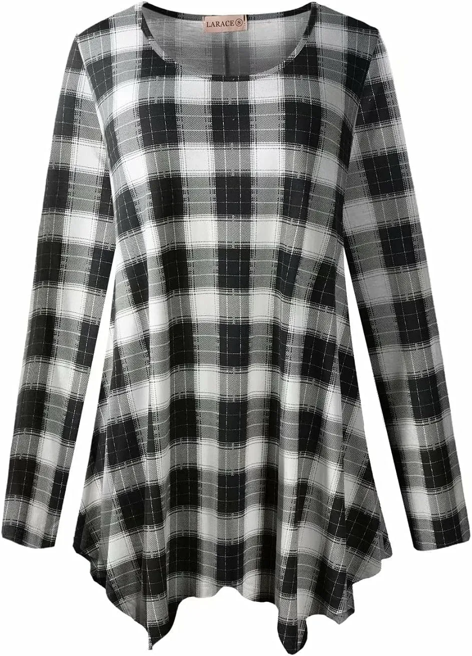 LARACE Womens Long Sleeve Flattering Comfy Tunic Loose Fit Flowy Top