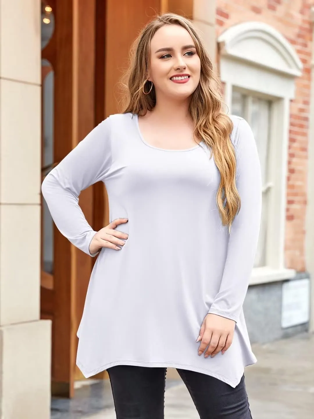 LARACE Womens Long Sleeve Flattering Comfy Tunic Loose Fit Flowy Top
