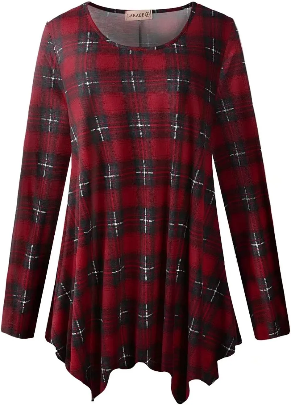 LARACE Womens Long Sleeve Flattering Comfy Tunic Loose Fit Flowy Top
