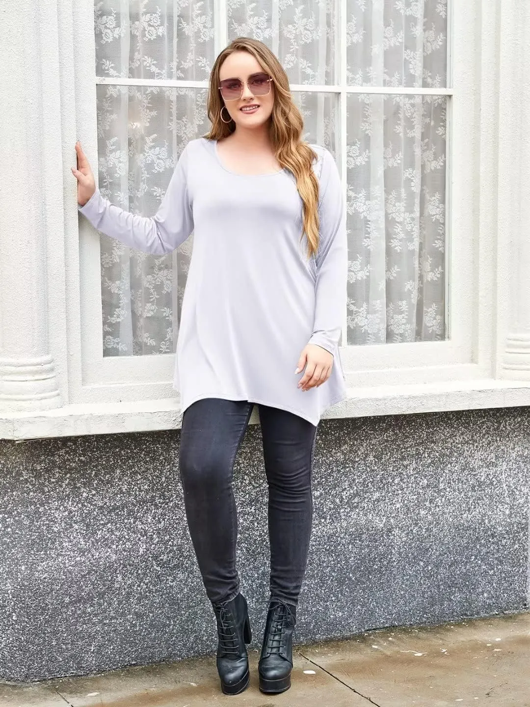 LARACE Womens Long Sleeve Flattering Comfy Tunic Loose Fit Flowy Top