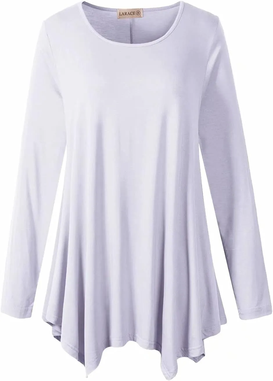 LARACE Womens Long Sleeve Flattering Comfy Tunic Loose Fit Flowy Top