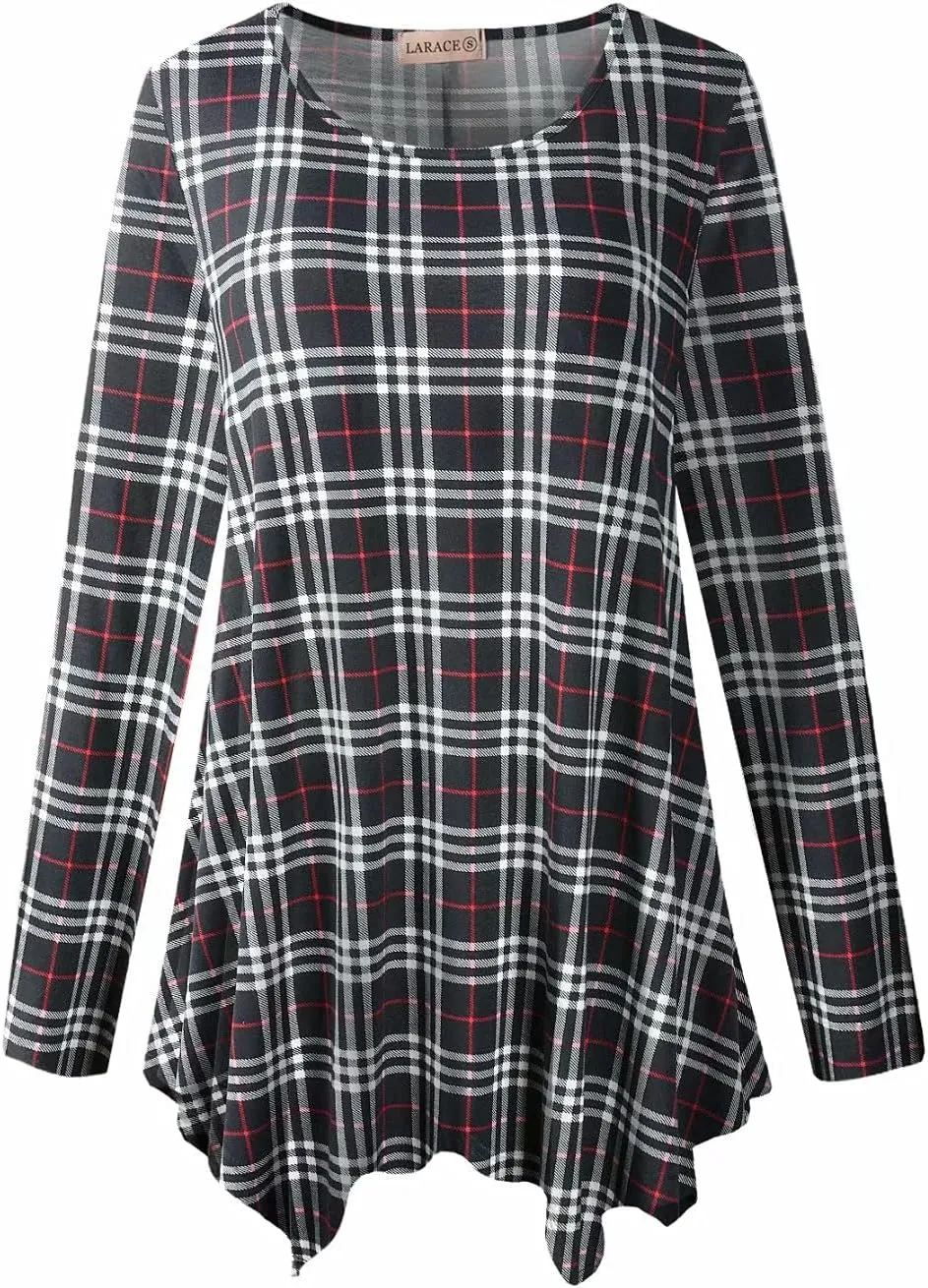 LARACE Womens Long Sleeve Flattering Comfy Tunic Loose Fit Flowy Top