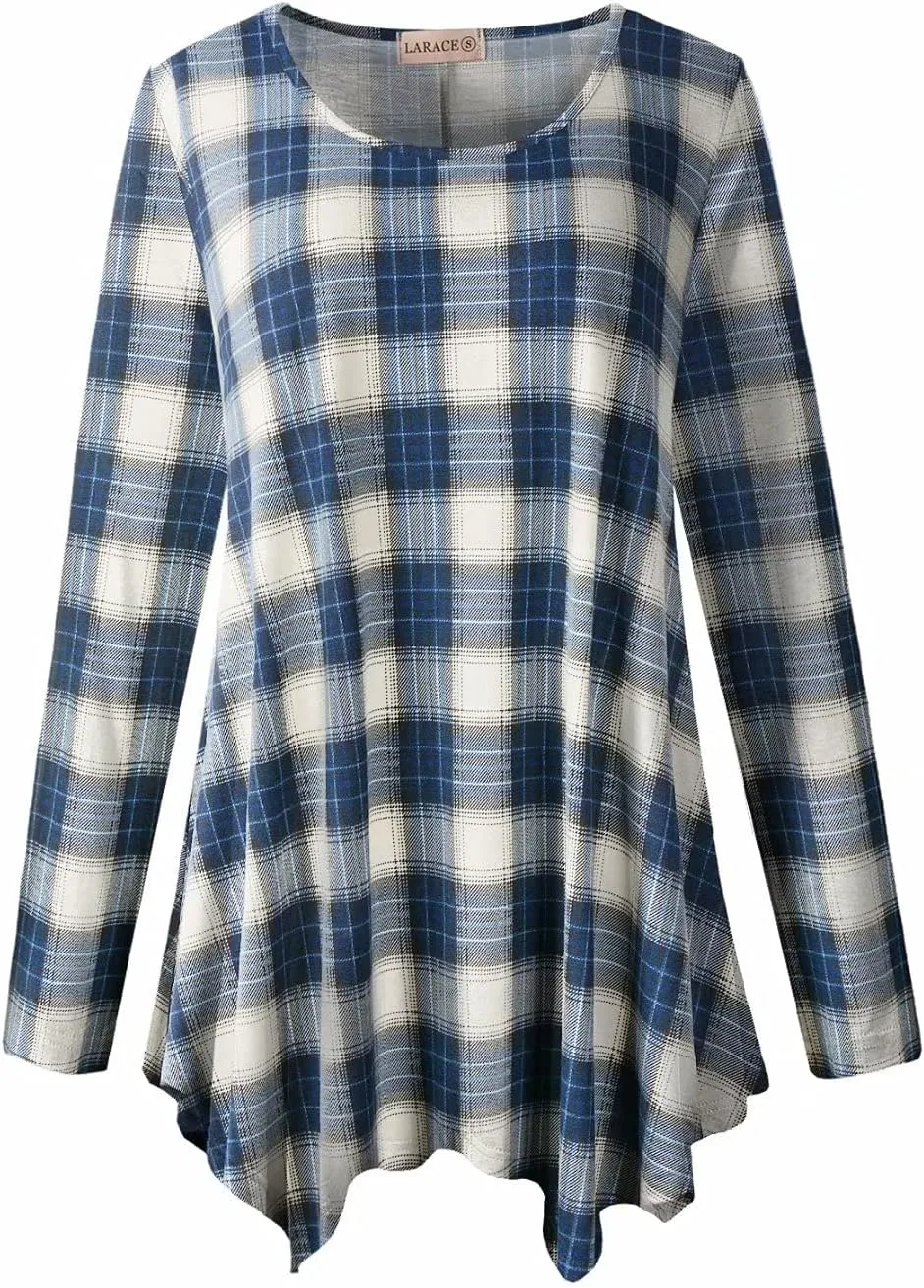 LARACE Womens Long Sleeve Flattering Comfy Tunic Loose Fit Flowy Top