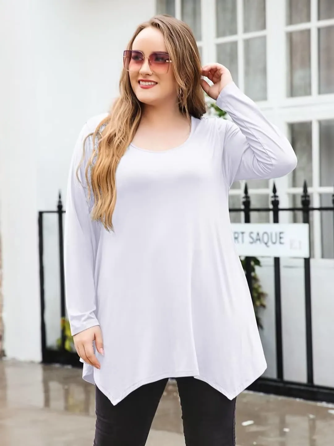 LARACE Womens Long Sleeve Flattering Comfy Tunic Loose Fit Flowy Top