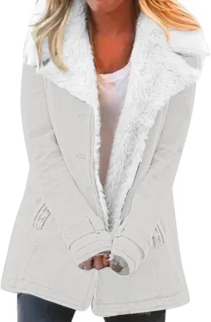 LCMTWX Fuzzy Fleece Jackets for Women Lapel Single Breasted Long Sleeve Plus Size Outwear Fuzzy Faux Shearling Zipper Plus