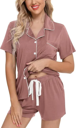 Leikar Womens Button Down Pajama Sets Bride Pajamas Sets Sleepwear Shorts Lounge Set