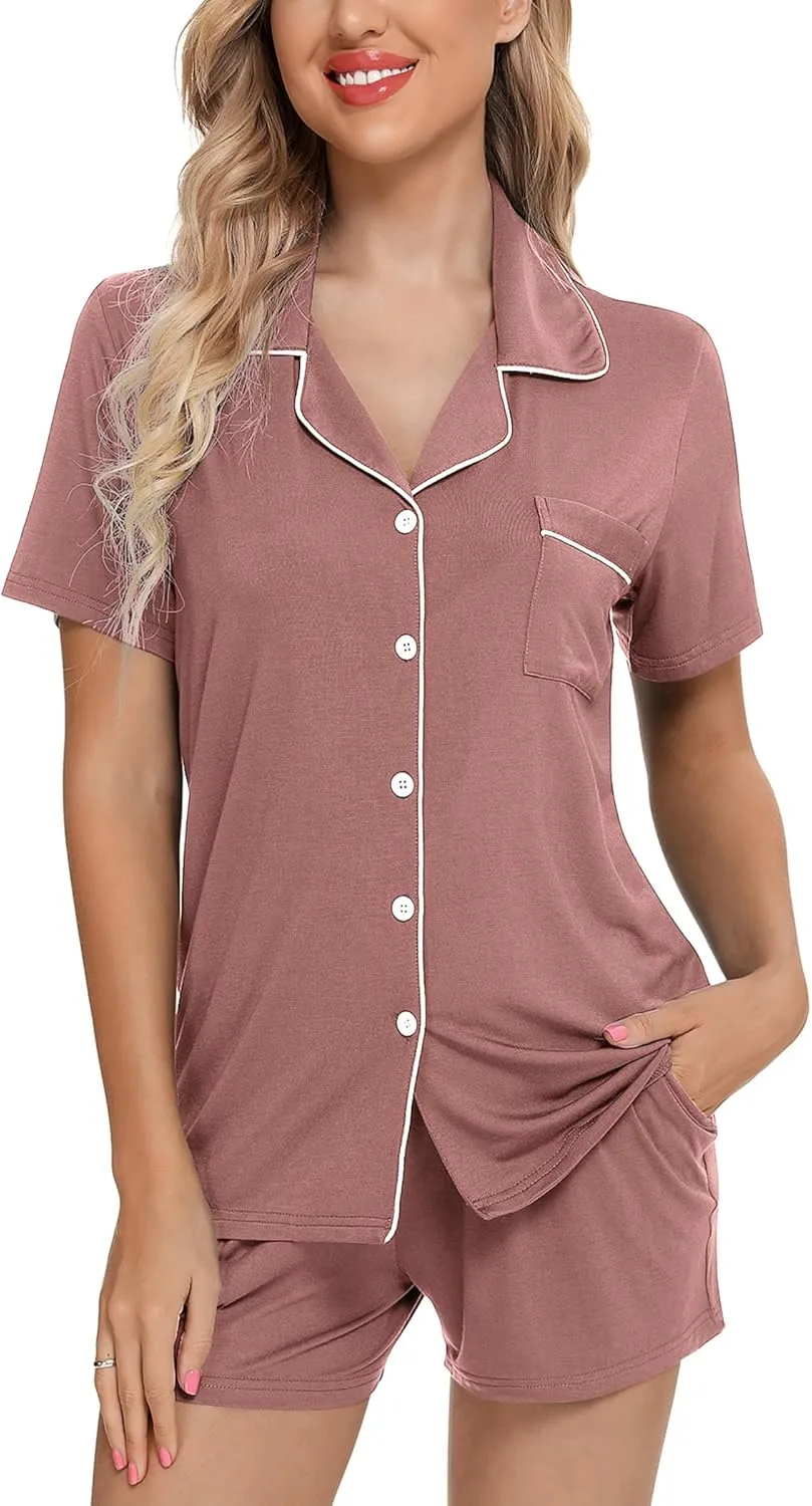Leikar Womens Button Down Pajama Sets Bride Pajamas Sets Sleepwear Shorts Lounge Set