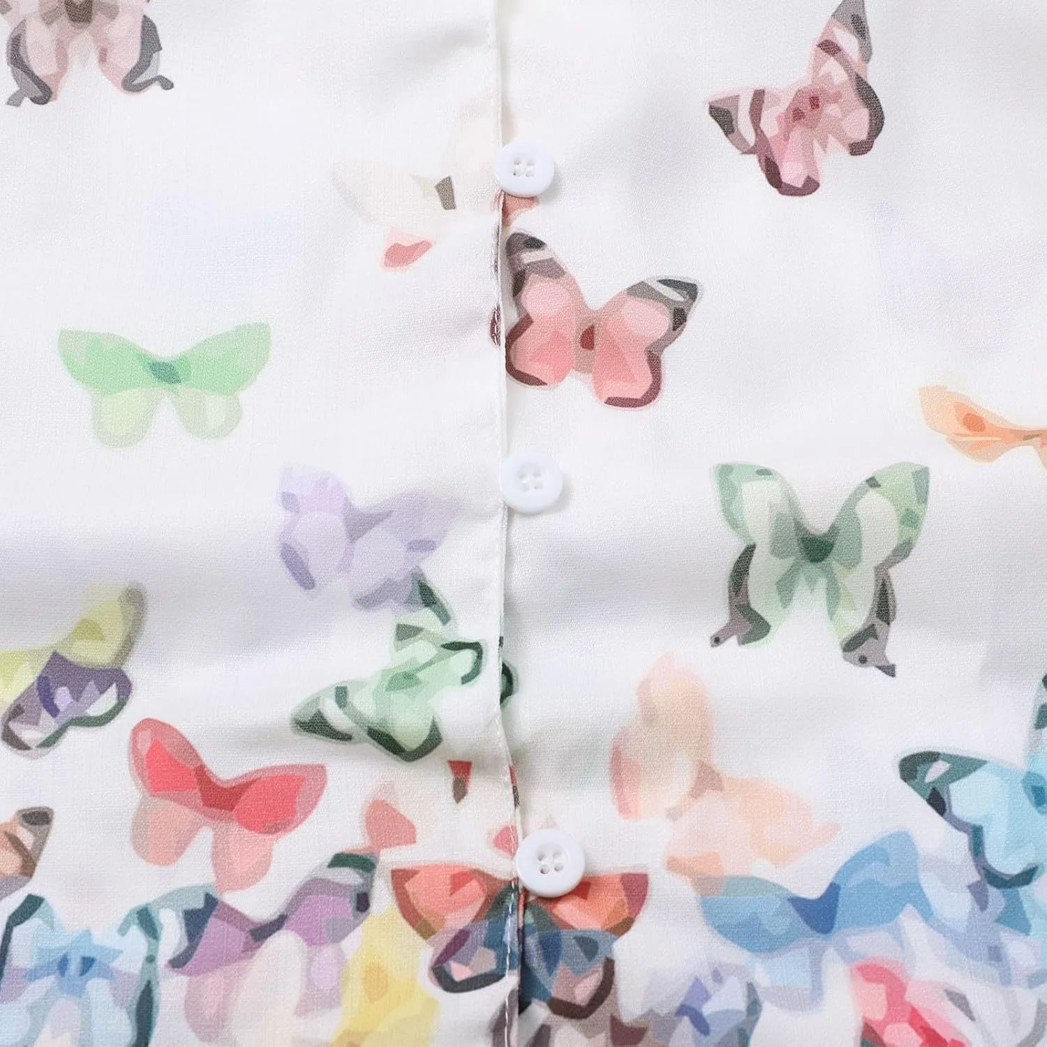 Linen Button Down Shirt Women Summer Plus Size Lightweight Butterfly Print Blouses Dressy Casual No Collar Gauze Tee