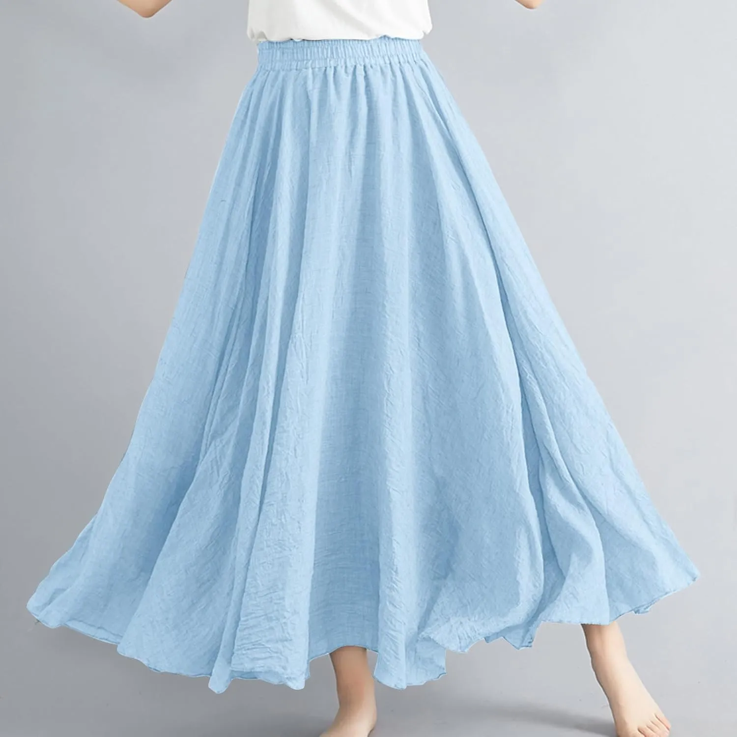 Linen Maxi Skirts for Women Summer Casual Beach Party Long Skirt Teen Girls Ladies Elastic Waist Flowy Swing Skorts