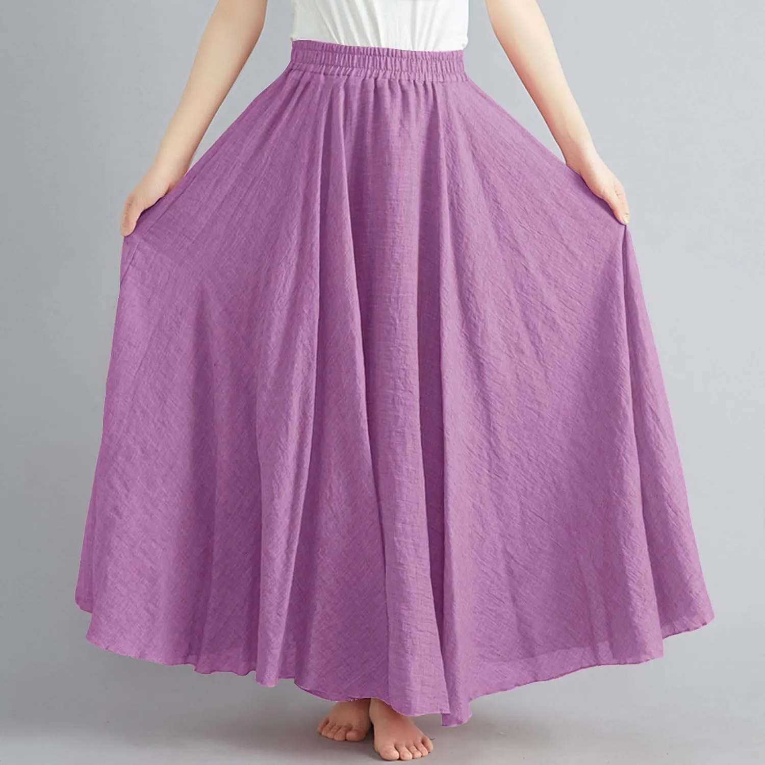 Linen Maxi Skirts for Women Summer Casual Beach Party Long Skirt Teen Girls Ladies Elastic Waist Flowy Swing Skorts
