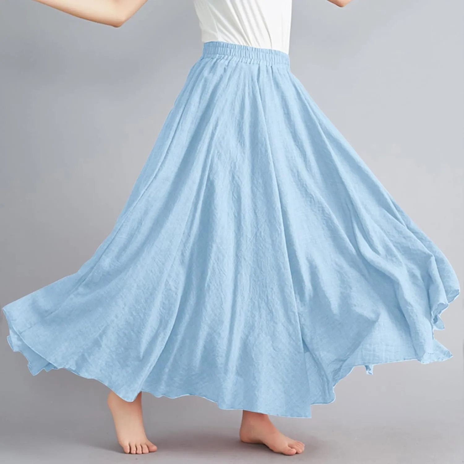 Linen Maxi Skirts for Women Summer Casual Beach Party Long Skirt Teen Girls Ladies Elastic Waist Flowy Swing Skorts