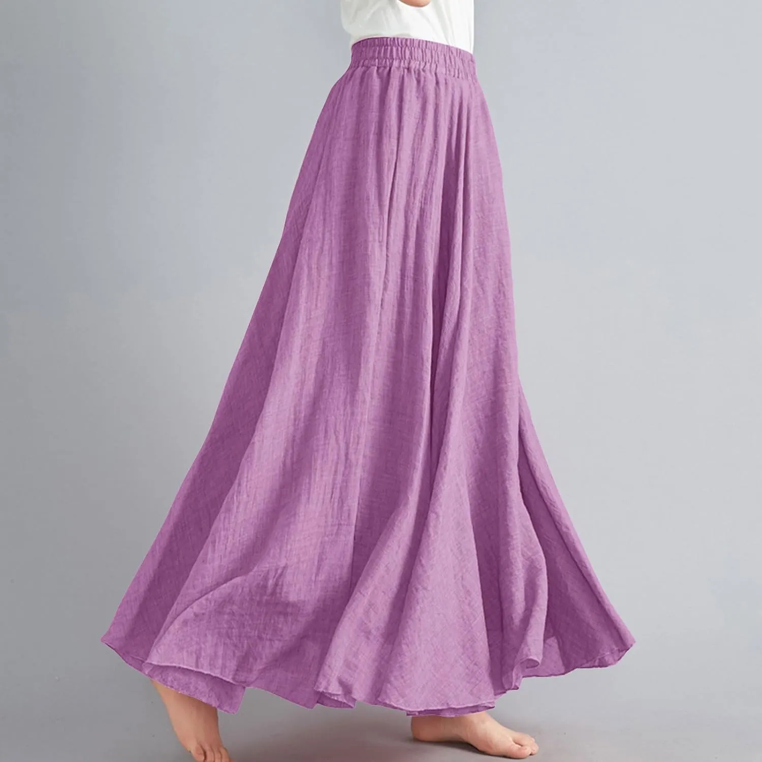 Linen Maxi Skirts for Women Summer Casual Beach Party Long Skirt Teen Girls Ladies Elastic Waist Flowy Swing Skorts