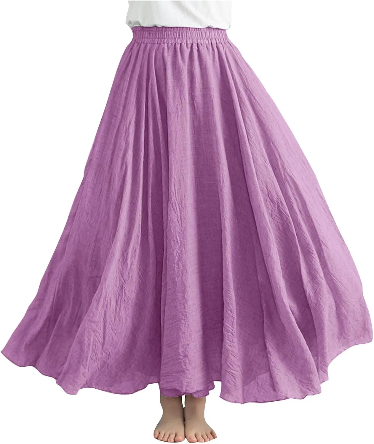 Linen Maxi Skirts for Women Summer Casual Beach Party Long Skirt Teen Girls Ladies Elastic Waist Flowy Swing Skorts