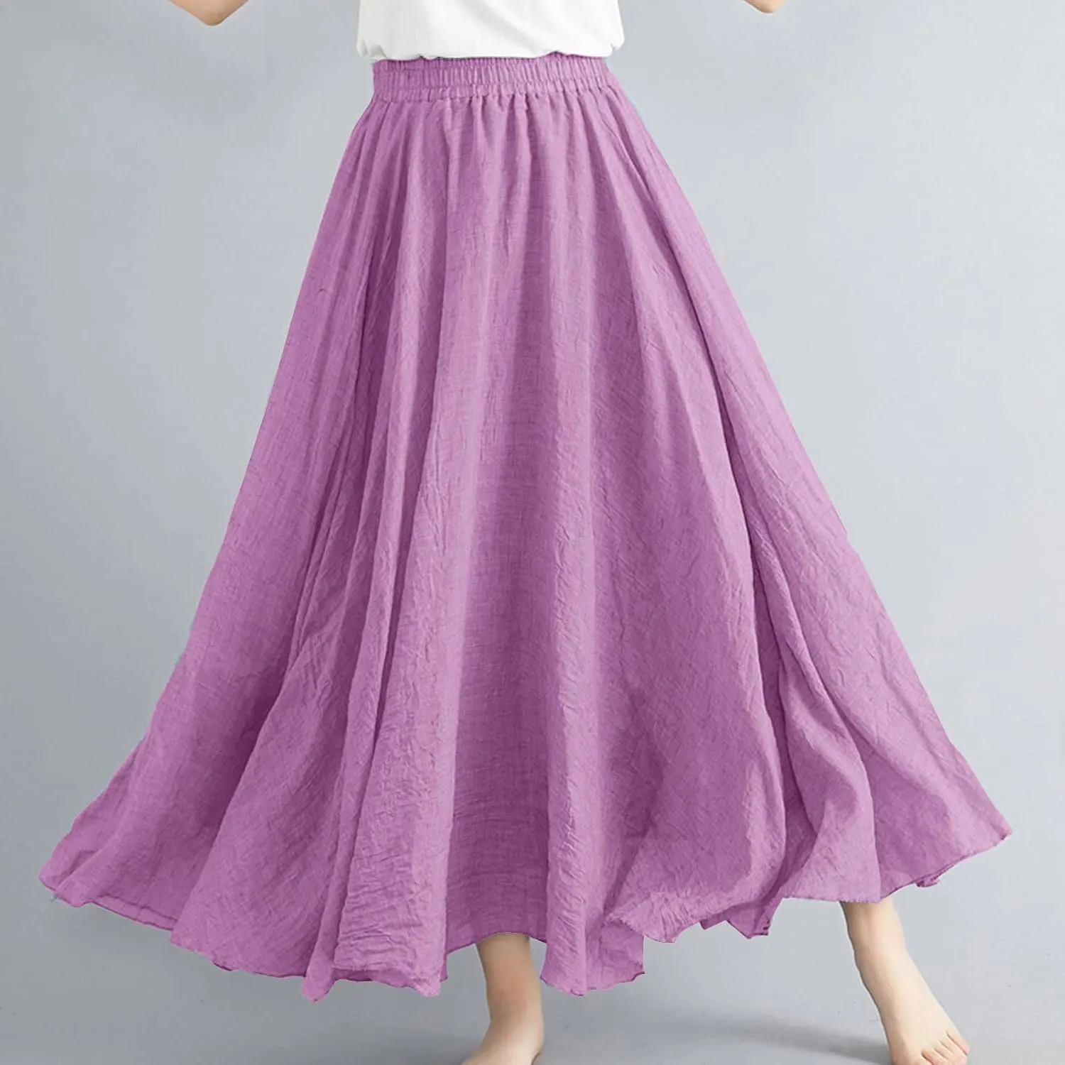 Linen Maxi Skirts for Women Summer Casual Beach Party Long Skirt Teen Girls Ladies Elastic Waist Flowy Swing Skorts