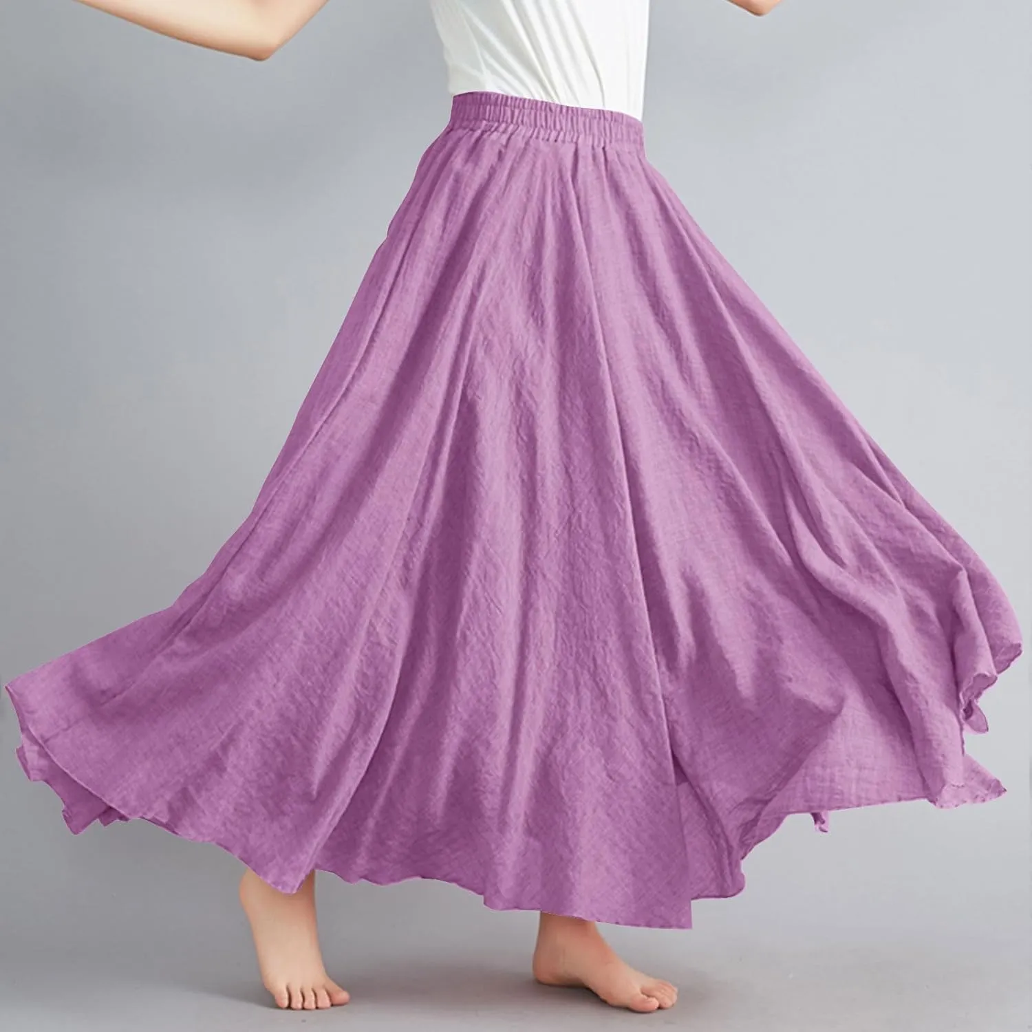 Linen Maxi Skirts for Women Summer Casual Beach Party Long Skirt Teen Girls Ladies Elastic Waist Flowy Swing Skorts