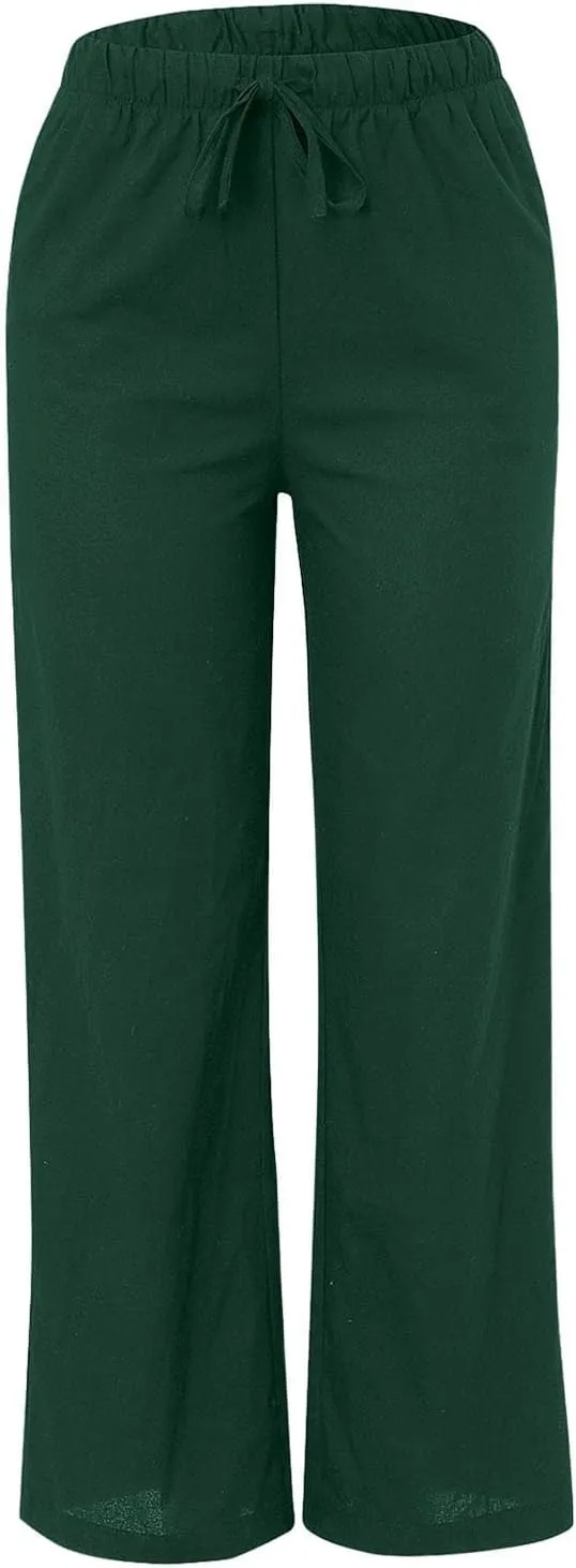 Linen Pants Women Summer Casual Boho Wide Leg Palazzo Pant High Waist Lightweight Flowy Beach Outfits Travel Vacation