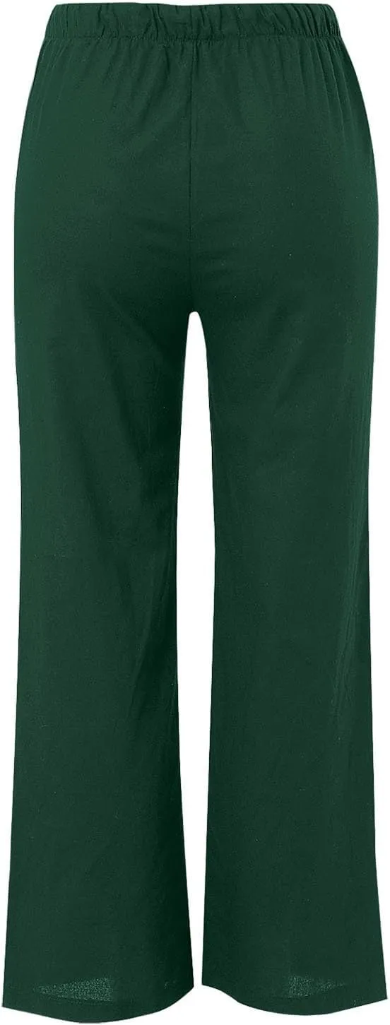 Linen Pants Women Summer Casual Boho Wide Leg Palazzo Pant High Waist Lightweight Flowy Beach Outfits Travel Vacation