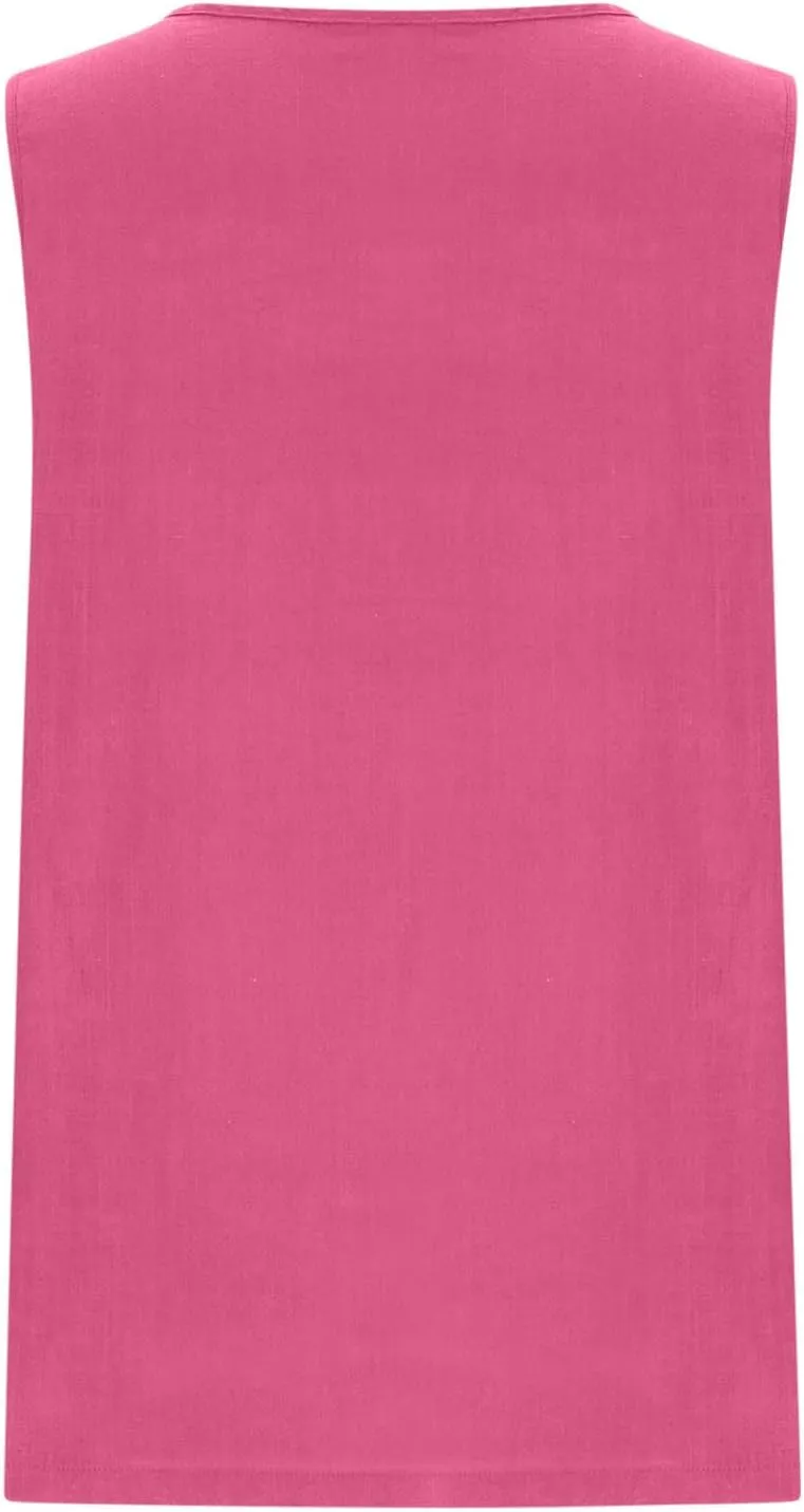 Linen Tank Tops for Women Cotton Gauze Crewneck Pleated Front Sleeveless Plus Size Side Slit Summer Shirts