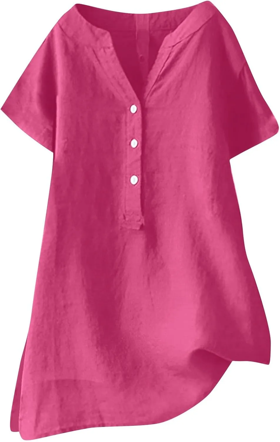 Linen Tops for Women Button Down Vneck Shirts 2025 Summer Casual Short Sleeve Loose Tshirt Cotton Linen Blouse Tee
