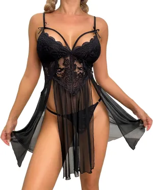 Lingerie for Women Naughty Lace Pjs Shorts Set Kimono Robe Valentine 2 Piece Sleepwear Bralette, Mini