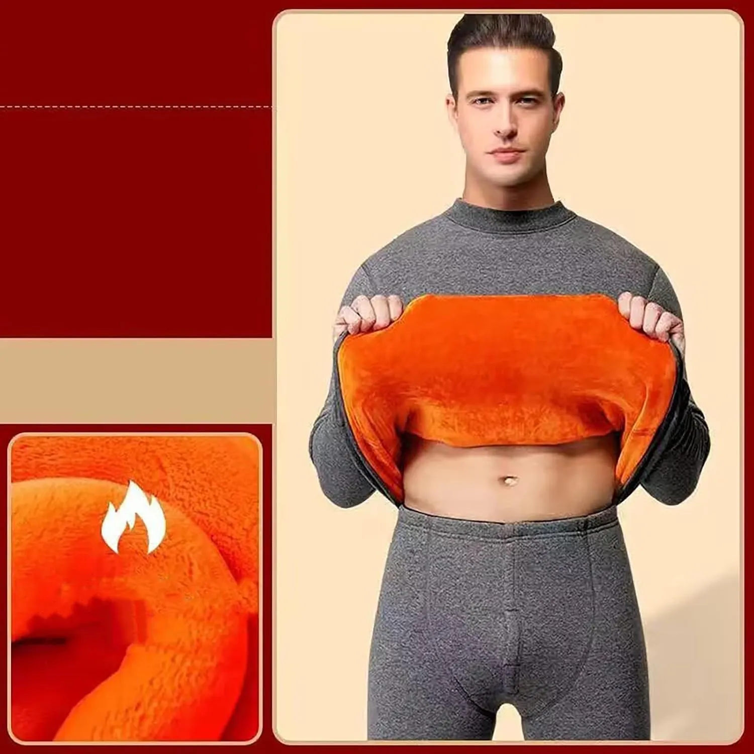 Long Sleeve Sweatshirt for Men Oversized Sherpa Fleece Lined Crewneck Undwear Shirt Winter Thicken Warm Pullover Top