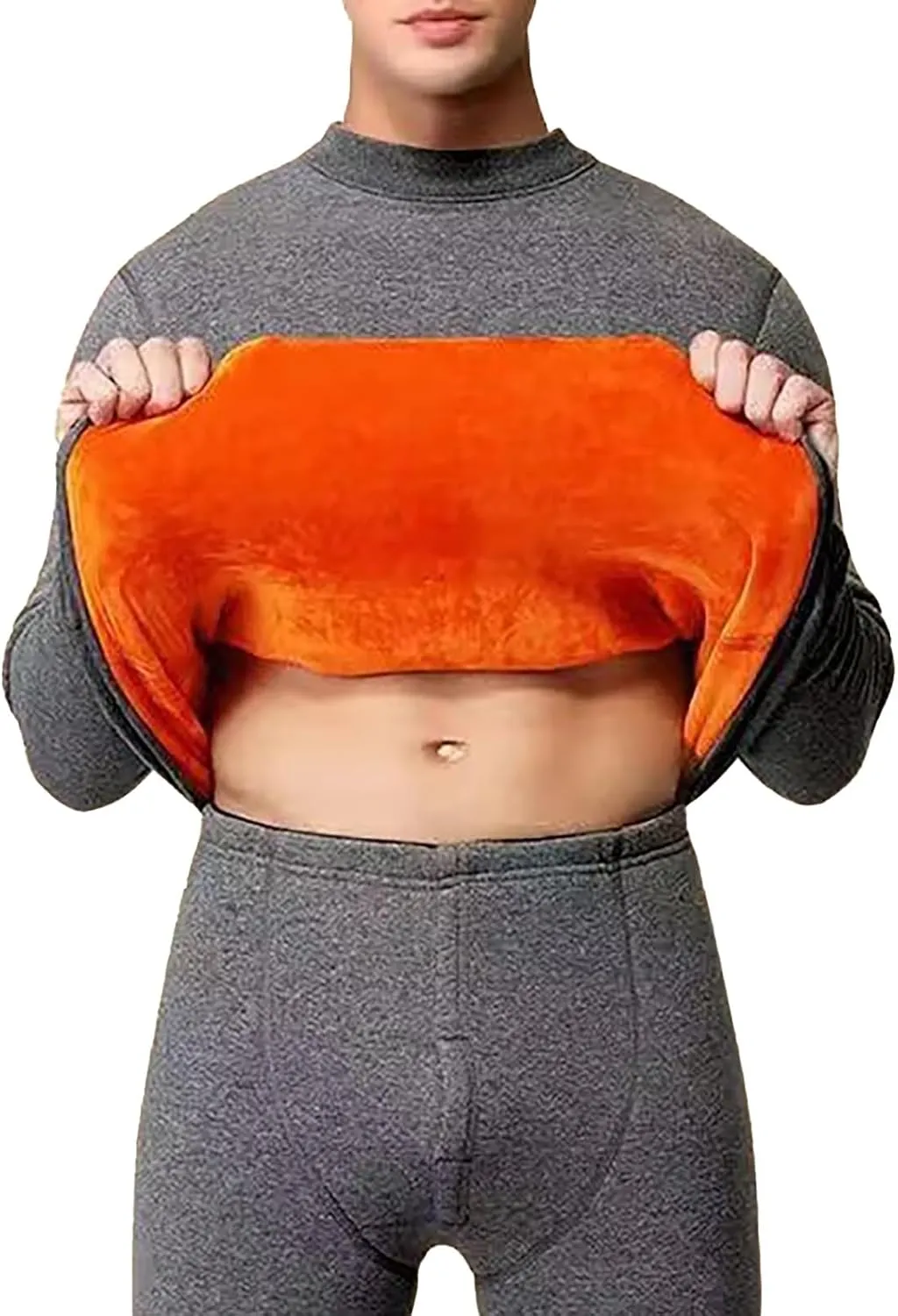 Long Sleeve Sweatshirt for Men Oversized Sherpa Fleece Lined Crewneck Undwear Shirt Winter Thicken Warm Pullover Top
