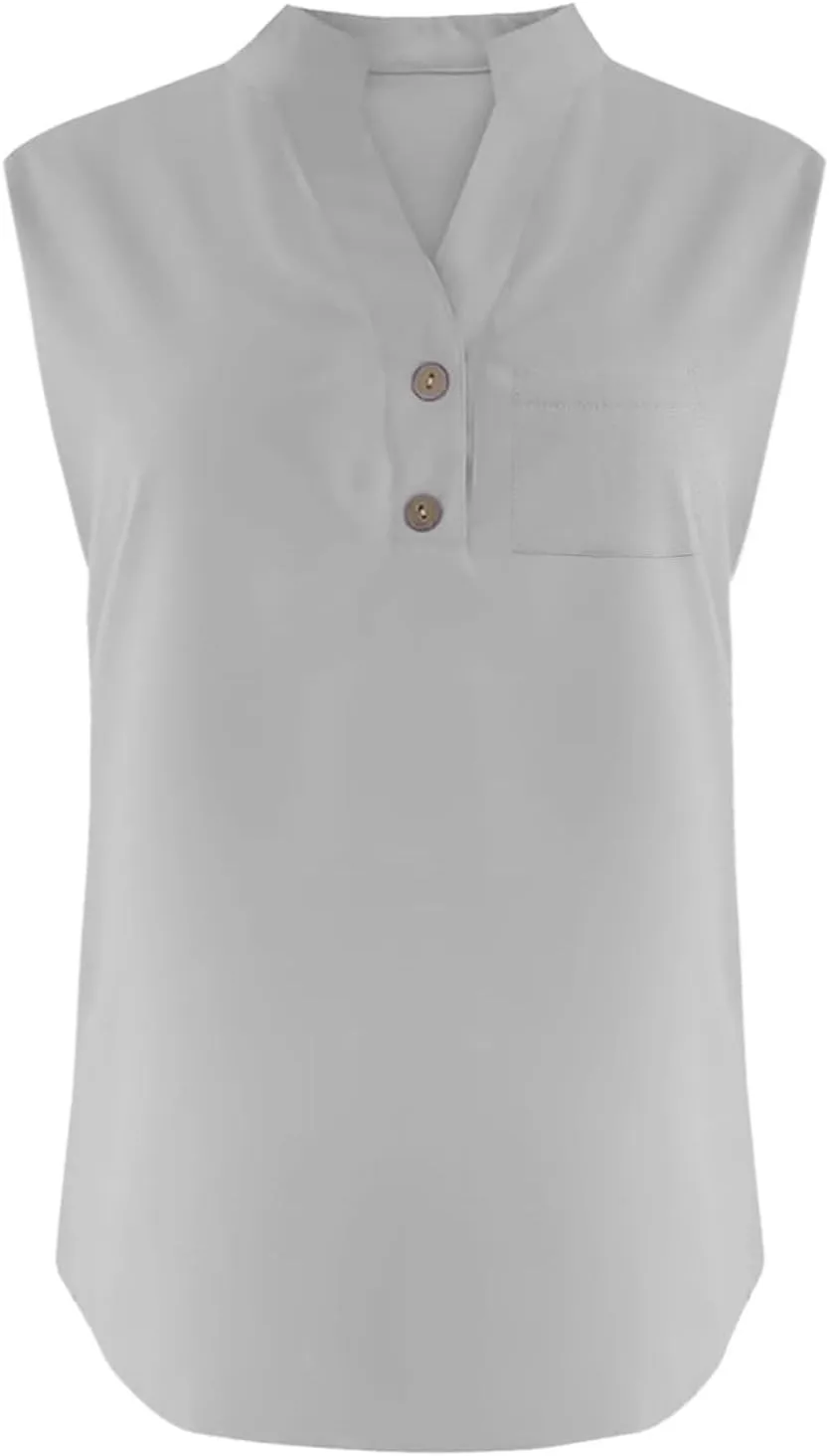 Loose Fit Linen Tank Tops for Women Sleeveless V-Neck Button Cami Shirts with Side Slits Beach Vacation Outfits​