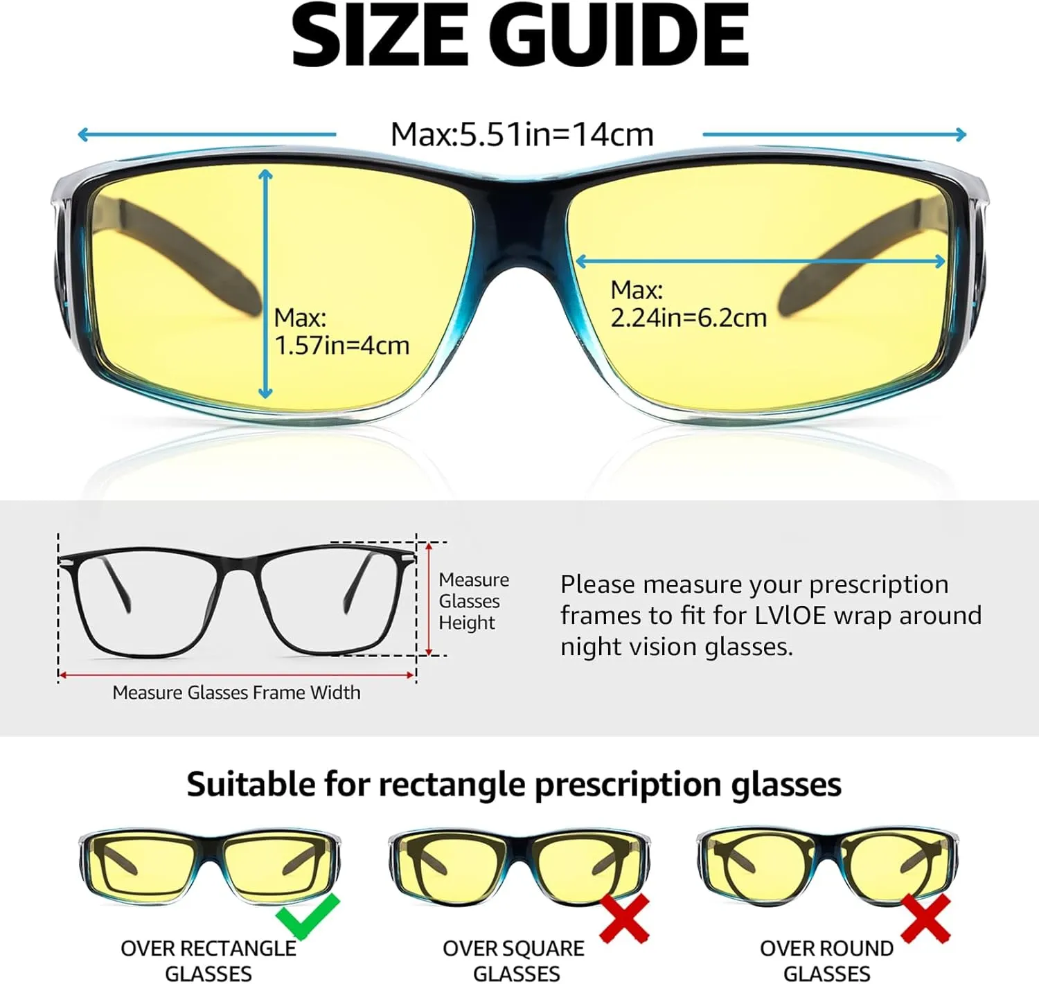 LVIOE Wrap Around Night-Vision Glasses, Fit Over Prescription Glasses with Polarized Yellow Lens Night-Driving Glasses
