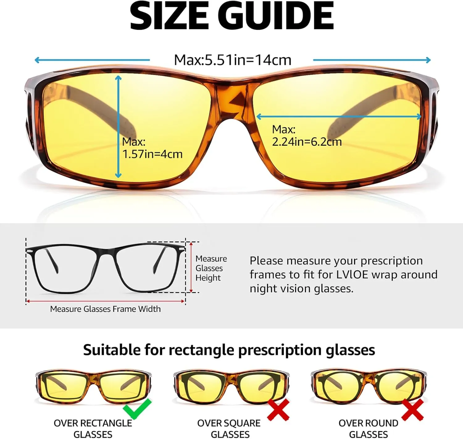 LVIOE Wrap Around Night-Vision Glasses, Fit Over Prescription Glasses with Polarized Yellow Lens Night-Driving Glasses