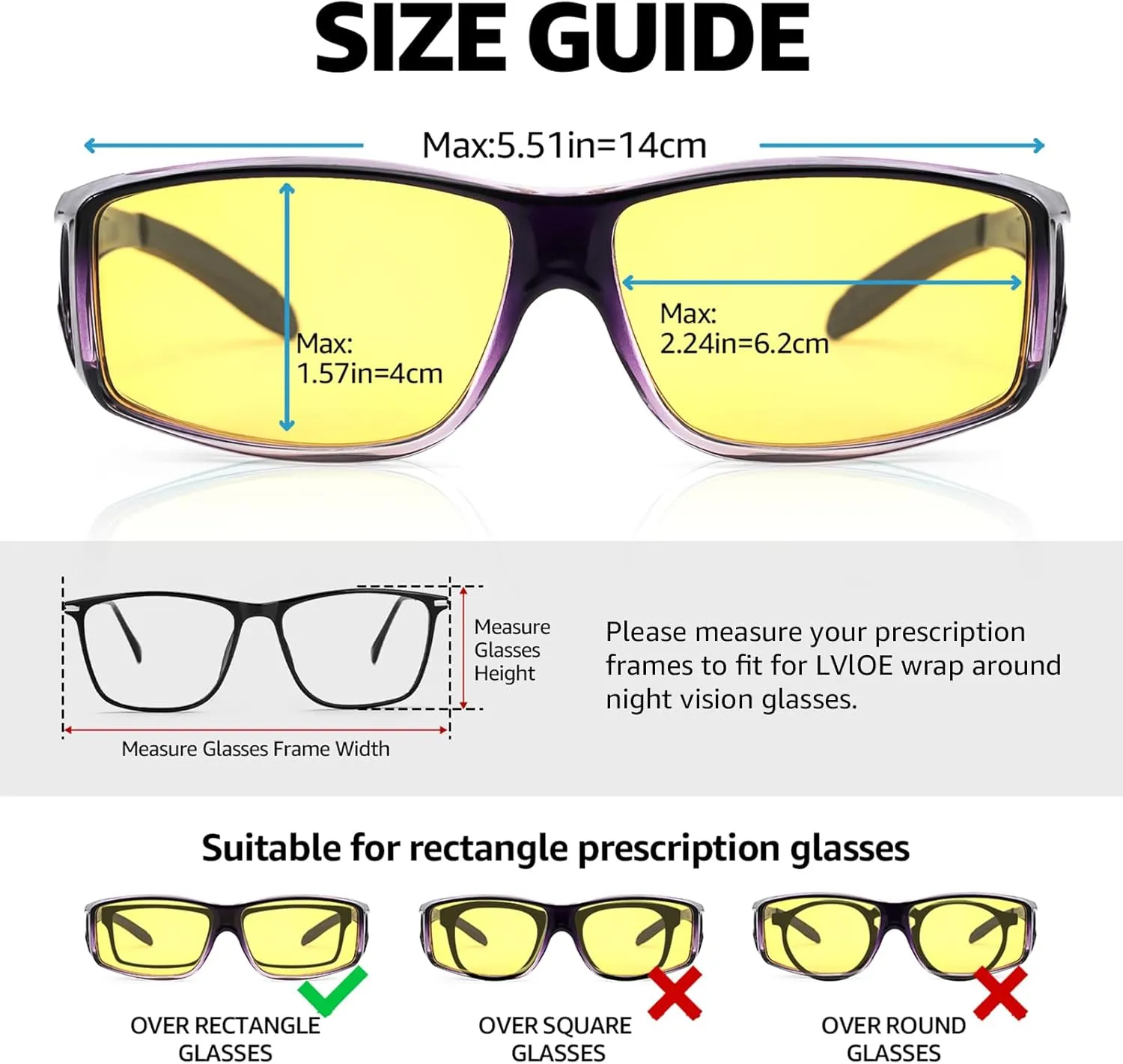 LVIOE Wrap Around Night-Vision Glasses, Fit Over Prescription Glasses with Polarized Yellow Lens Night-Driving Glasses