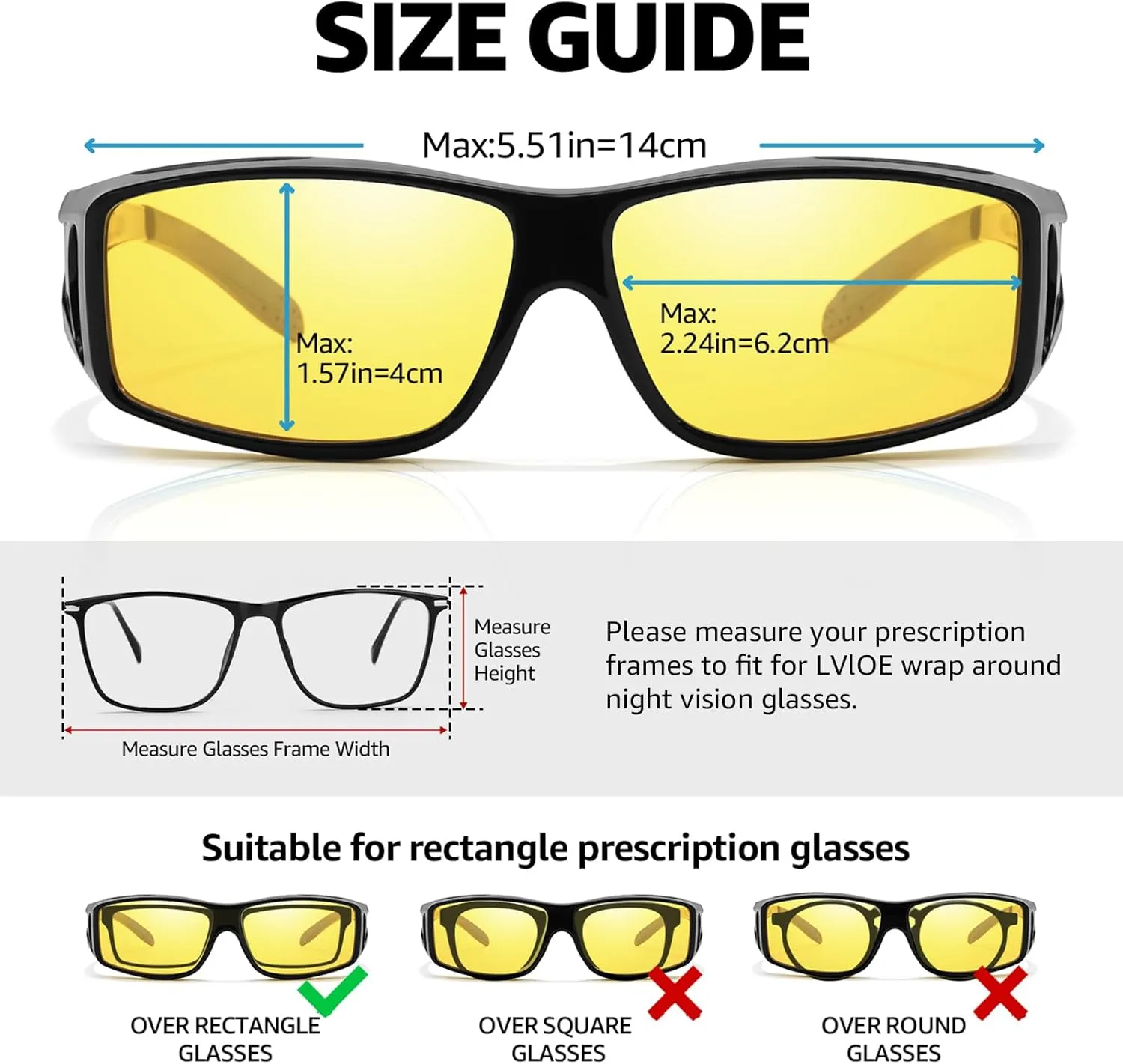 LVIOE Wrap Around Night-Vision Glasses, Fit Over Prescription Glasses with Polarized Yellow Lens Night-Driving Glasses