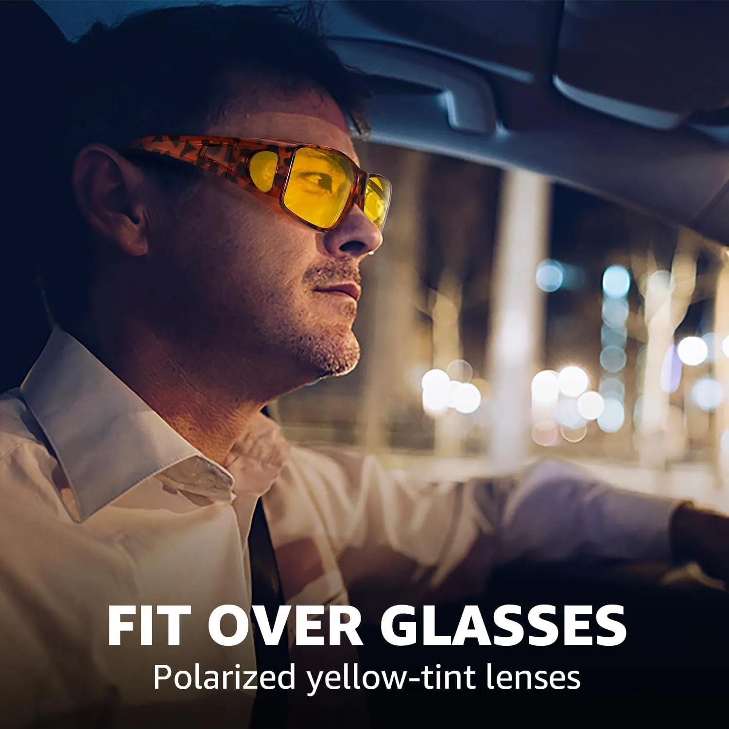 LVIOE Wrap Around Night-Vision Glasses, Fit Over Prescription Glasses with Polarized Yellow Lens Night-Driving Glasses