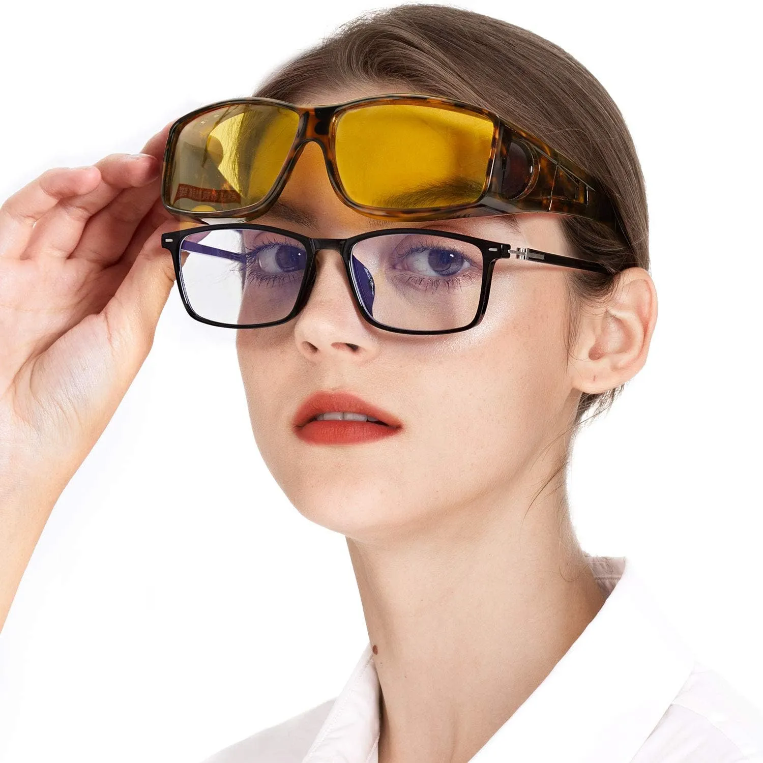 LVIOE Wrap Around Night-Vision Glasses, Fit Over Prescription Glasses with Polarized Yellow Lens Night-Driving Glasses