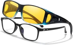 LVIOE Wrap Around Night-Vision Glasses, Fit Over Prescription Glasses with Polarized Yellow Lens Night-Driving Glasses