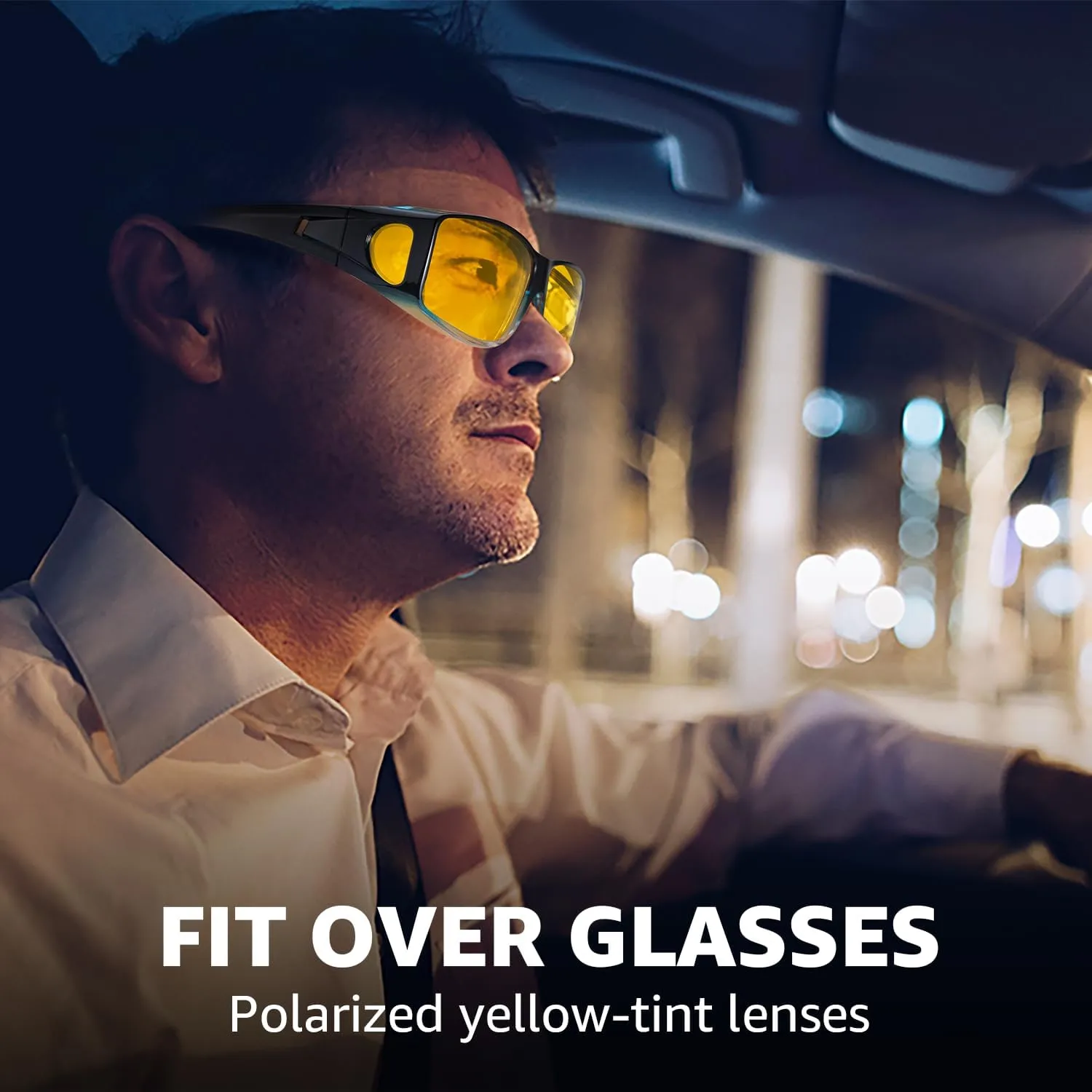 LVIOE Wrap Around Night-Vision Glasses, Fit Over Prescription Glasses with Polarized Yellow Lens Night-Driving Glasses