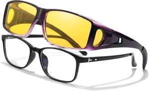 LVIOE Wrap Around Night-Vision Glasses, Fit Over Prescription Glasses with Polarized Yellow Lens Night-Driving Glasses